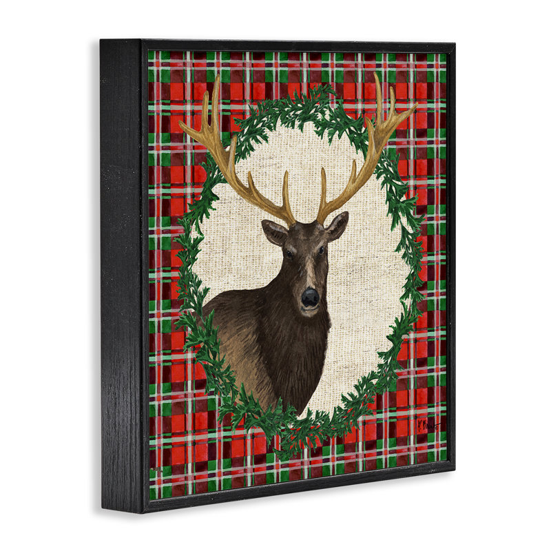 «Festive Plaid Elk», art de la giclée encadrée par Paul Brent, Giclée encadrée noir minuit, H 12 po x l 12 po