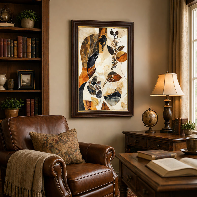 Art mural antique sur toile encadré doré pour le salon, la chambre à coucher, le bureau ou le vestibule - Décoration murale décorative avec nature abstraite