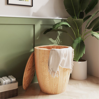 Table basse Ceferino, table de rangement en forme de seau, structure en bois