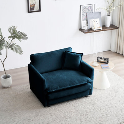 Fauteuil en chenille bleu confortable pour la maison - Tissu respirant et base en mousse de qualité