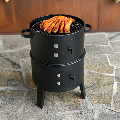 400 sq.in. Charcoal Smoker Grill with Built-in Thermometer, 16" Round Vertical BBQ Smoker