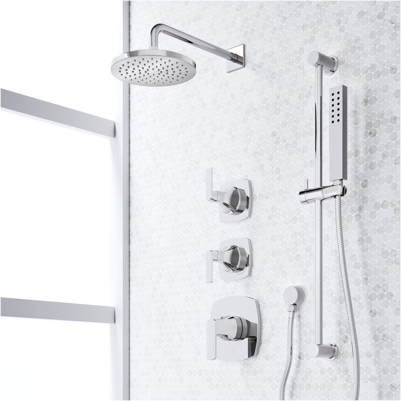 Sefina Thermostatic Shower System with Slide Bar and Hand Shower - Chrome, Chrome