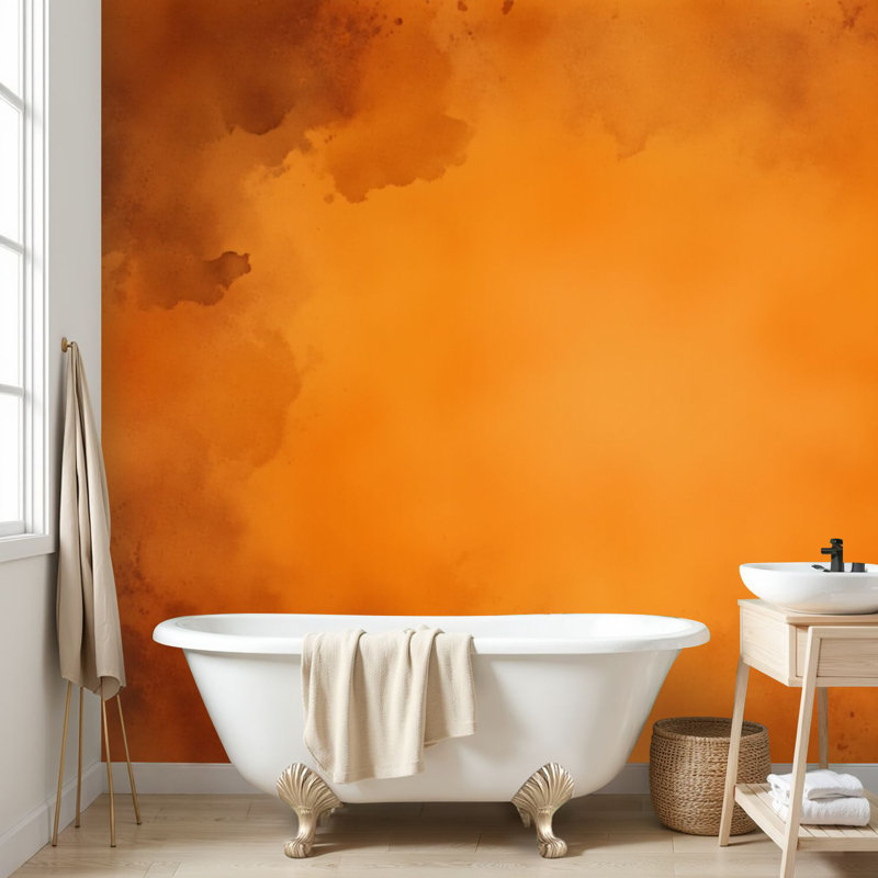 Wall Mural Peel and Stick Wallpaper Orange autumn old watercolor paper texture painted marbled vintage Self-Adhesive Removable Contact Paper Wall Decor for Living Room Bedroom 100"H x 144"W