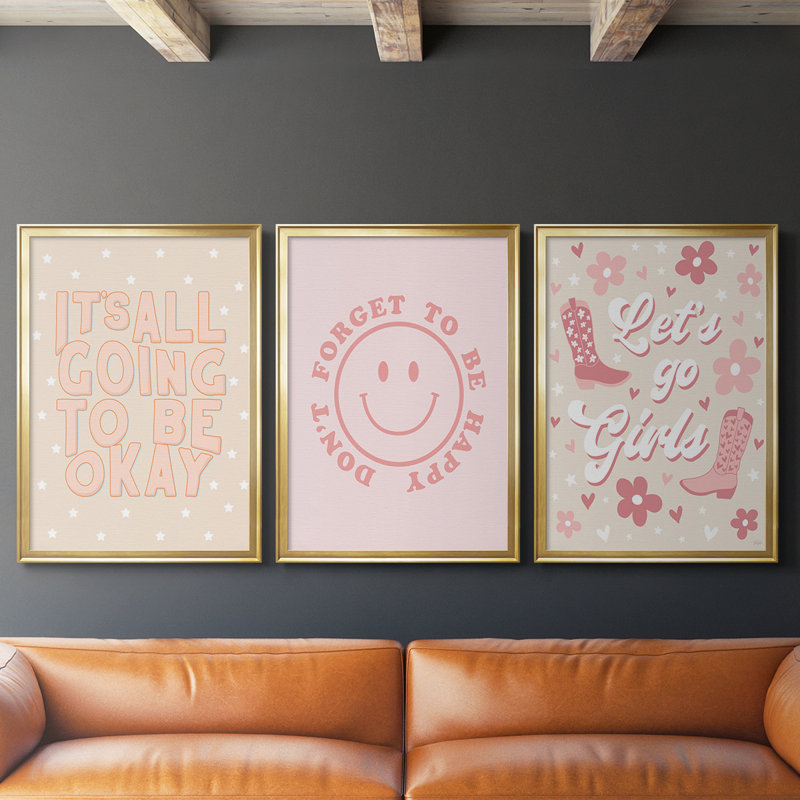 Going To Be Ok - Toile tendue avec châssis sur mesure - 3 pièces, H 19 po x l 45 po, Doré