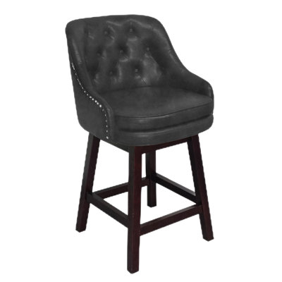 Chela Upholstered Button-Tufted Barstool with Solid Wood Frame