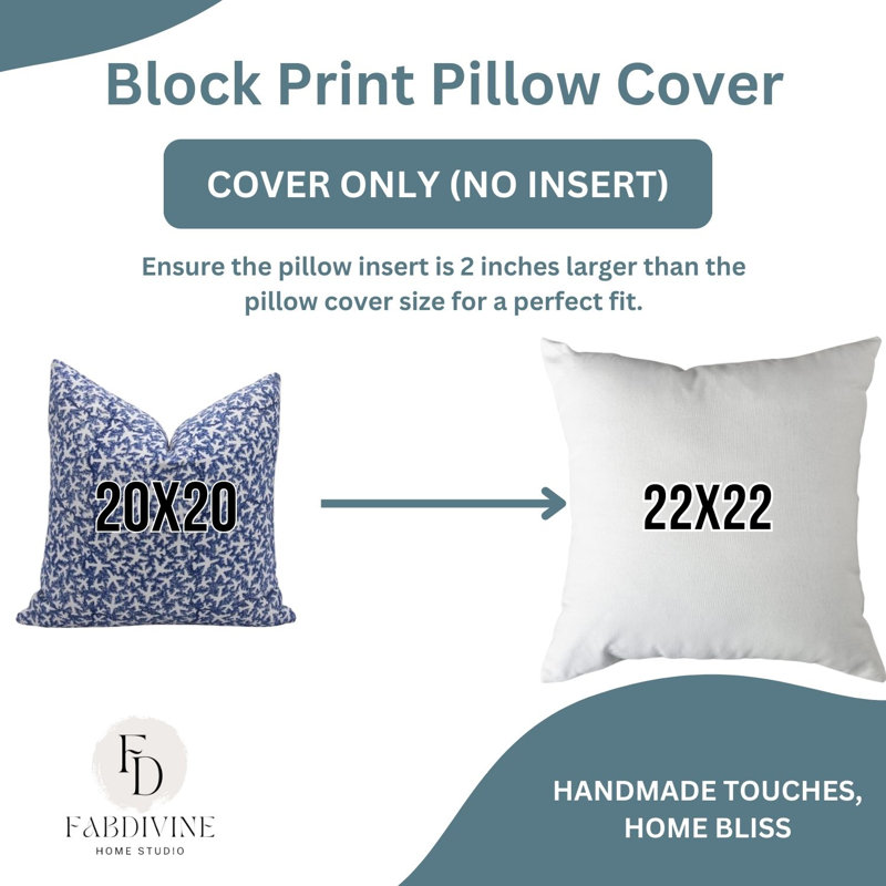 Housse de coussin en lin imprimé à la main Fabividine Pushpak Viman bleu sur blanc cassé pour canapé, lit et chaises d'appoint, taille 14 po x 14 po