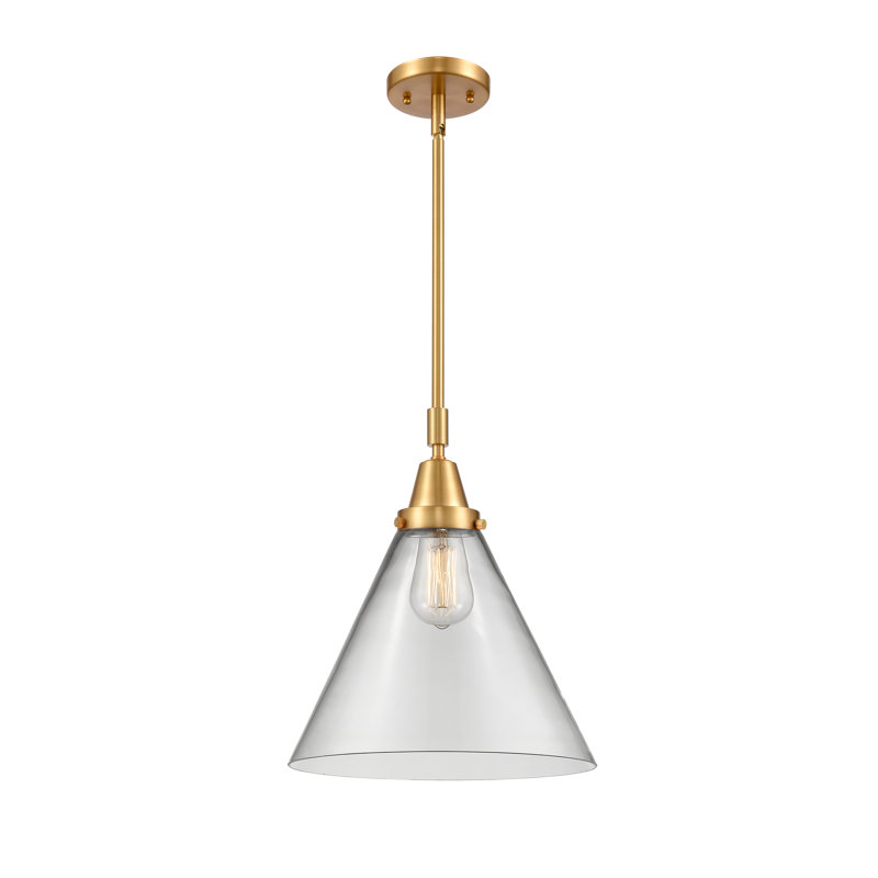 Luminaire suspendu conique 1 lumière Xaniah, H 50,12 po x l 12 po x P 12 po, Transparent, Or satiné
