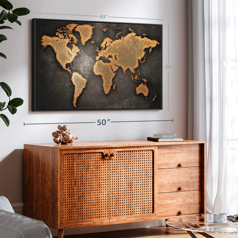 "Art mural carte du monde en cuivre", H 29 po x l 43 po