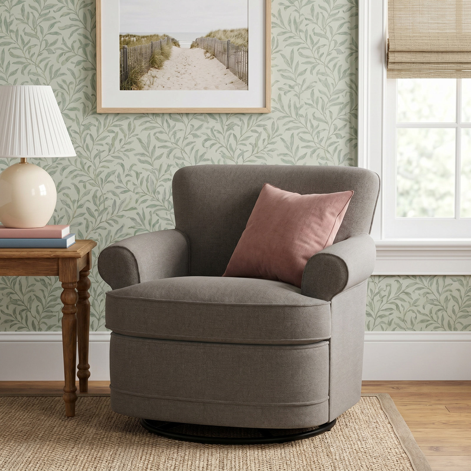Maxton Upholstered Swivel Armchair, Eggshell Crypton Performance; 0884-93