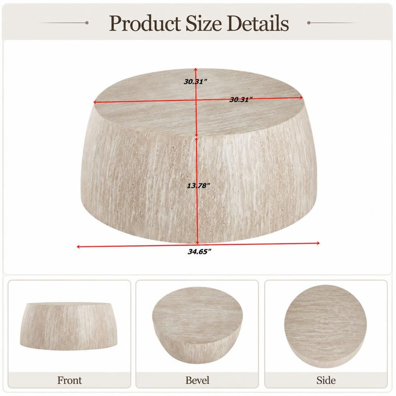 Table basse fonctionnelle à deux niveaux avec surface artisanale de qualité supérieure, base portante robuste, silhouette arrondie douce
