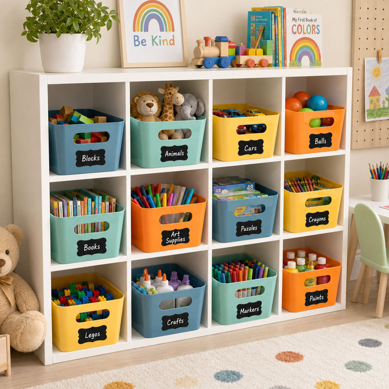 12 Pack Plastic Storage Bins with Handles and Labels