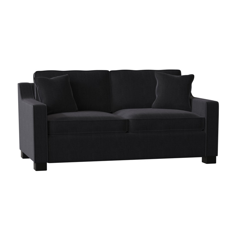 Causeuse à accoudoirs carrés de 71 po avec coussins réversibles Aceyon, Noyer, Bleu marine Entice