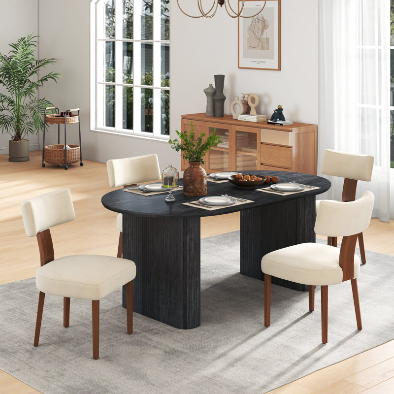 Ensemble de table de salle à manger extensible Modern Farmhouse, Beige, 5 pièces: table, 4 chaises, Noyer