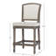 Tabouret de bar gris patiné avec assise et dossier rembourrés gris