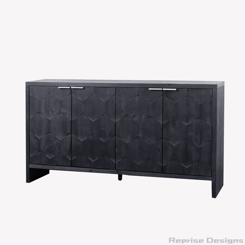 Farmhouse Style 4 Door Wooden Cabinet, Antique Black