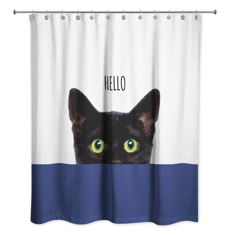 Rideau de douche simple Cats Collection, Blanc / Bleu marine