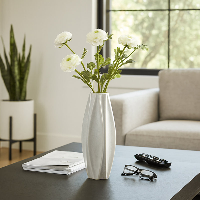 Sculpted Flower Vase Accent for Table Decor - Contemporary Vase for Living Room, Bedroom Nightstand, Office, or Home Decor