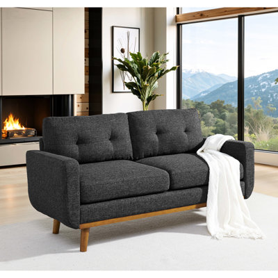 Canapé rembourré gris foncé de style moderne du milieu du siècle, hauteur 87,5 cm, profondeur 76,2 cm, motif Yoga Break
