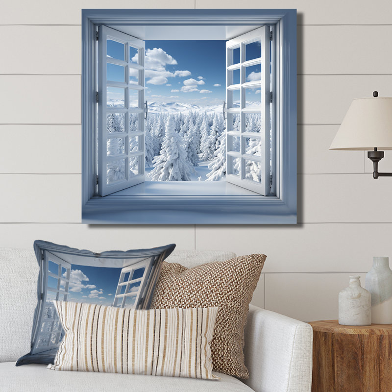 «Forest Winter Window View II - Winter Landscape», art mural, H 36 po x l 36 po x P 1,5 po, Toile tendue