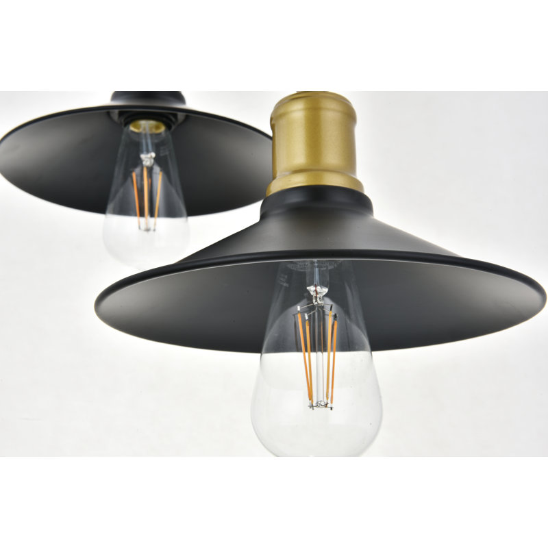 Luminaire suspendu conique 3 lumières grappe Dellwood, Noir / Laiton