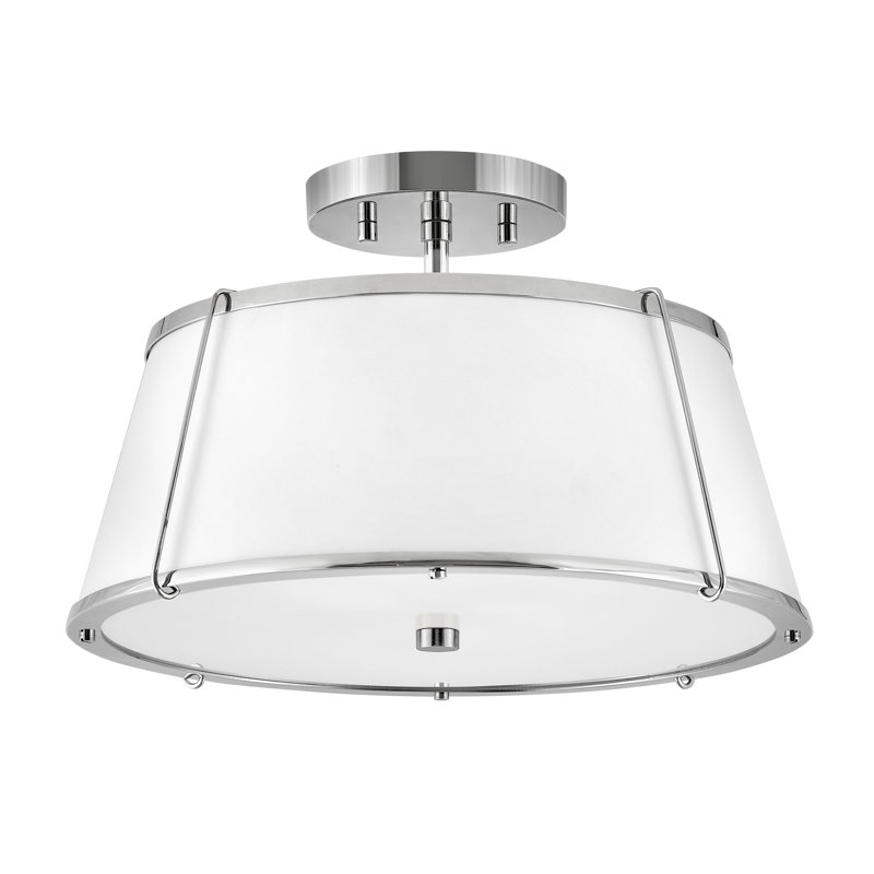 Plafonnier semi-encastré 15 po à 2 lumières Moxie, Nickel poli, Blanc