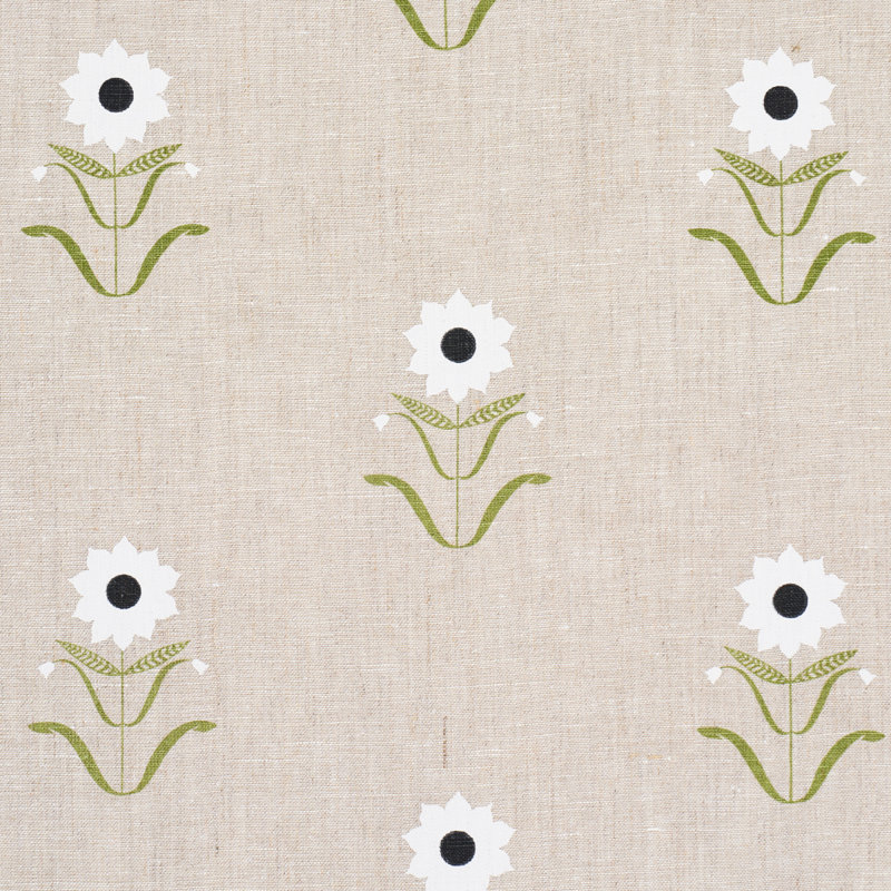 Schumacher x Peg Norriss Forget Me Nots Fabric, White/Linen