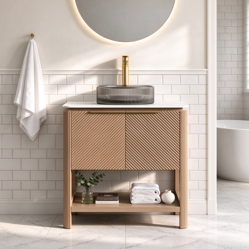 Freestanding Standard Single Vanity Bathroom Vanity With Engineered Stone Top