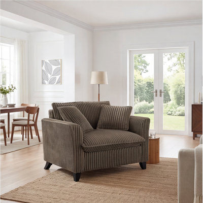 Canapé simple rembourré en velours côtelé Corduroy, dossier ergonomique brun, accoudoirs, coussin en mousse souple