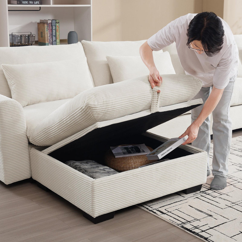 Canapé à deux places en velours côtelé avec 2 repose-pieds de rangement, canapé modulaire à 2 places et sièges confortables
