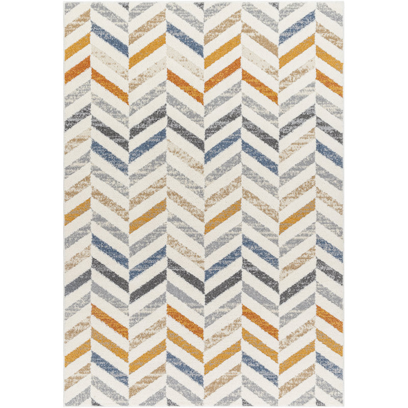 Rectangle Kynon Chevron Machine Woven Polyester Area Rug in Orange/Blue, Rectangle 5'3" x 7'