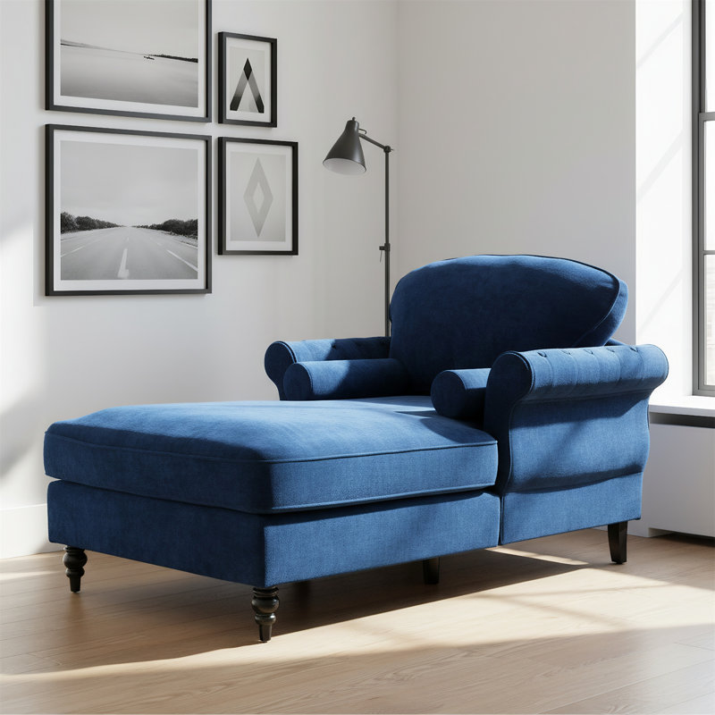 Fauteuil inclinable intérieur en chenille avec coussin large et méridienne rembourrée, Bleu