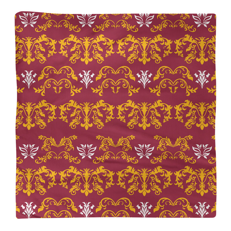 Damask Square Napkin, Yellow/Red/White, Cotton, 10" W x 10" L