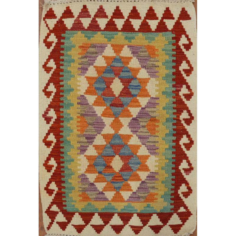 Tapis kilim à motif géométrique vibrant 2x3