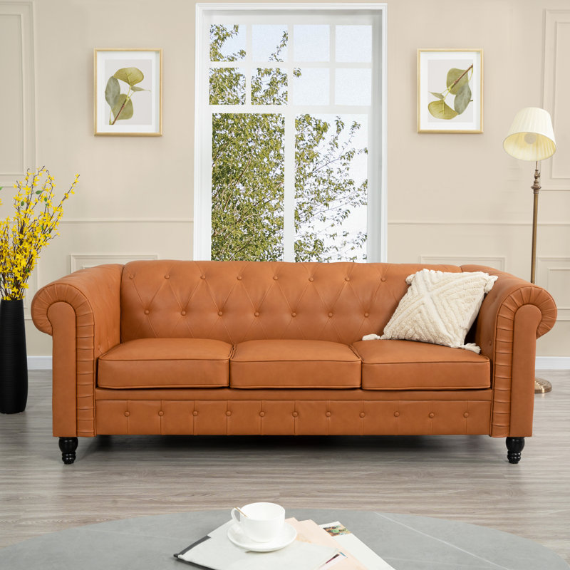 Canapé Bendjy 88 po Chesterfield, Similicuir respirant caramel