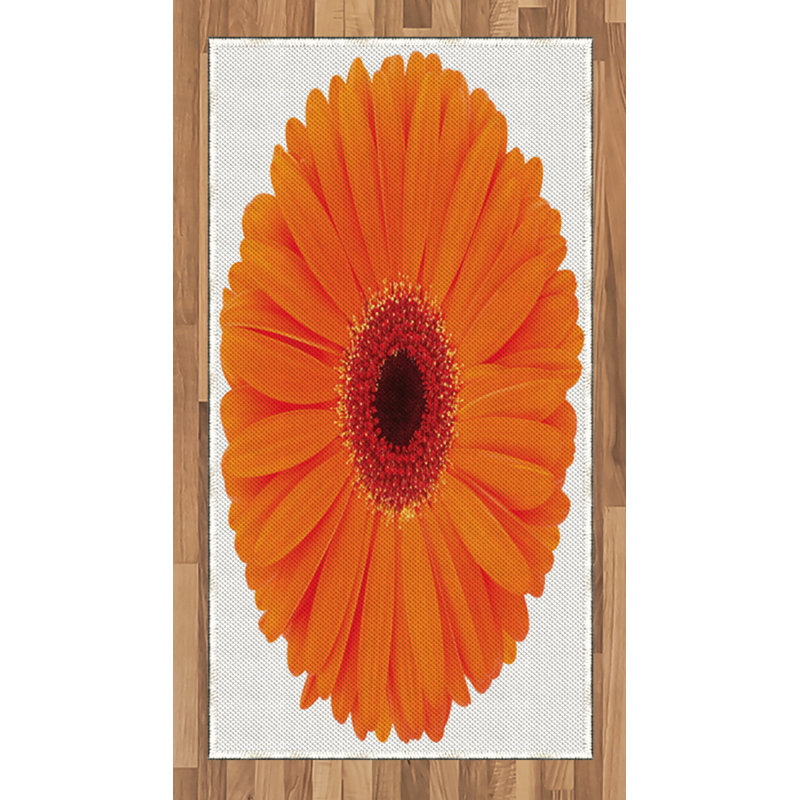 Tapis décoratif orange à haute densité de fibres longues en polyester, Rectangle 2 pi 7 po x 5 pi