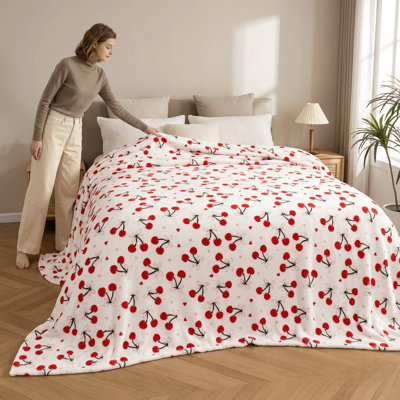 Cherry Patterned Flannel Throw Blanket