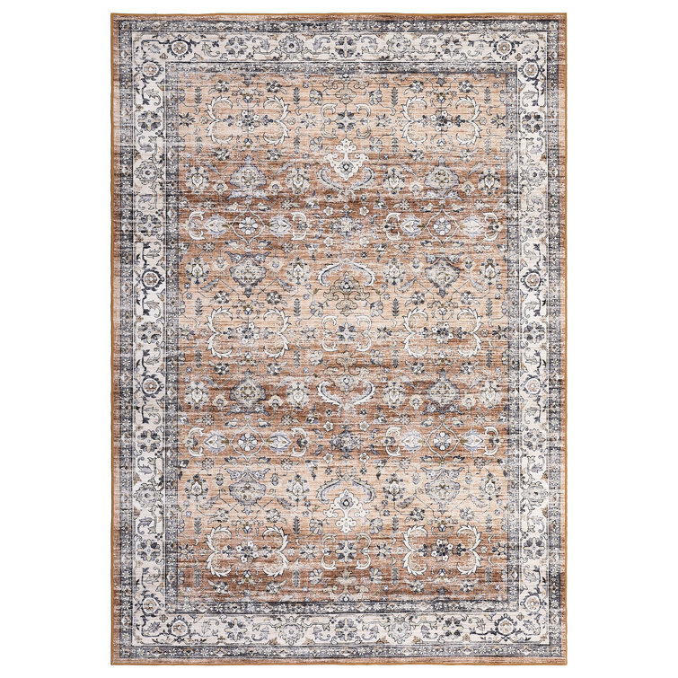 Oriental Machine Washable Rug with Rubber Backing for Living Room Vintage Non-Slip Dining Room Rug Easy-Cleaning Floor Carpet for Bedroom