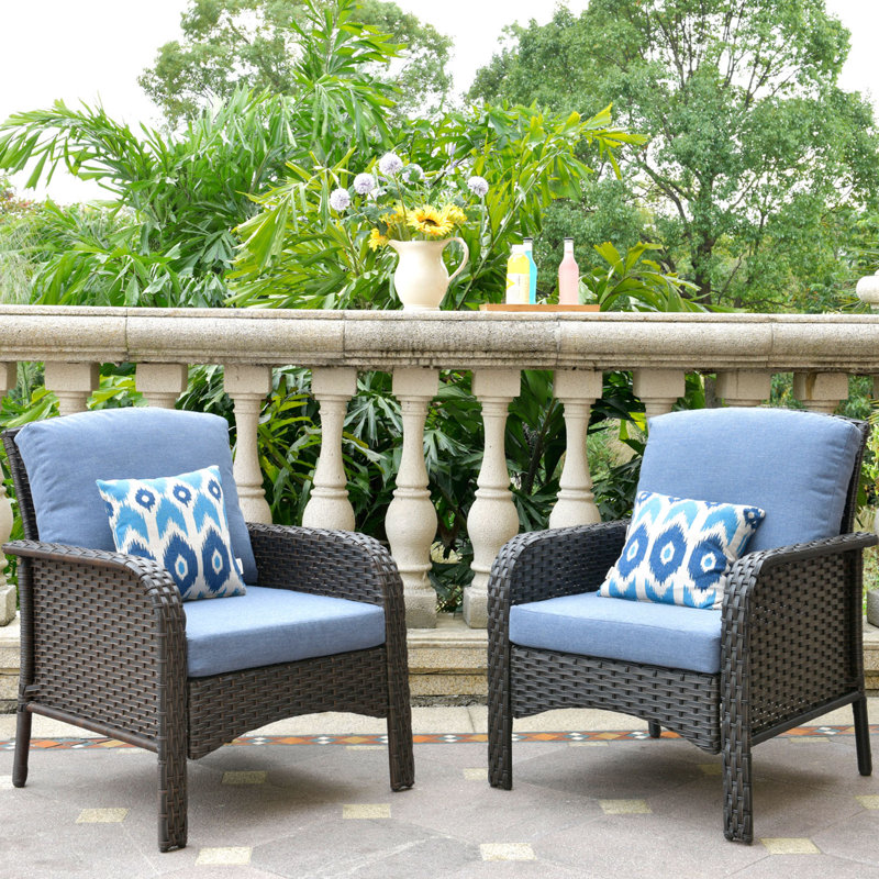 Chaise de patio avec coussins Gretna, Bleu denim, gris