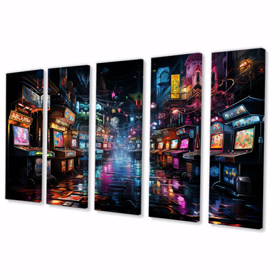 Neon Arcade Video Game Dream - 5 pièces, art mural