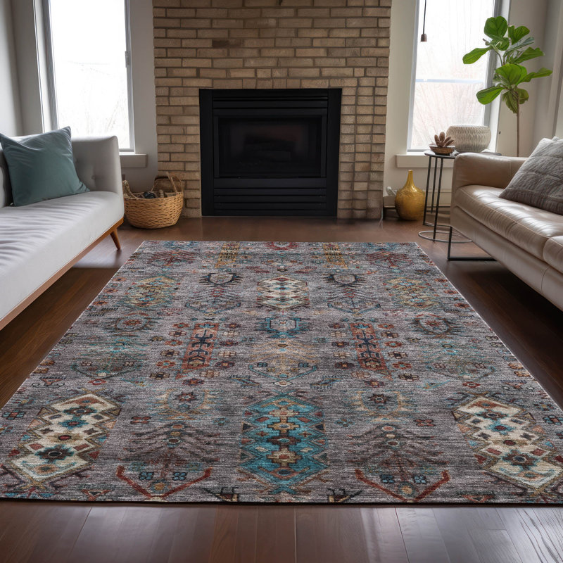 Tapis gris intérieur / extérieur lavable à la machine, Rectangulaire 3 pi x 5 pi