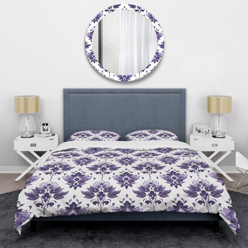 Ensemble de housse de couette moderne mauve blanc damassé Elegance I, Housse de couette pour grand lit et 2 taies décor