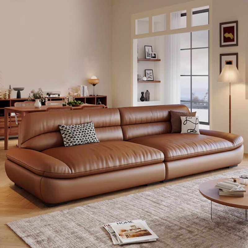 Canapé modulaire brun en cuir véritable, H 32,68 po x l 86,61 po x P 37,40 po