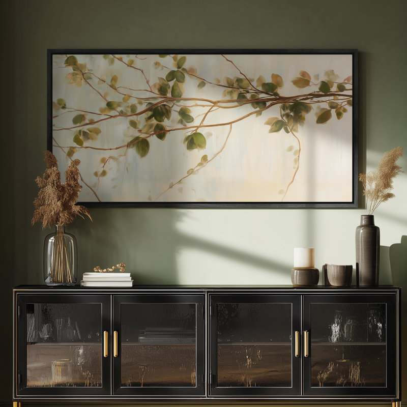 «Green Branches», peinture botanique pour salon, impression murale, Noir, H 30 po x l 60 po