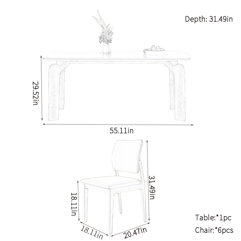 Ensemble de table à manger moderne et simple en bois massif, H 29,52 po x L 55,11 po x l 31,49 po