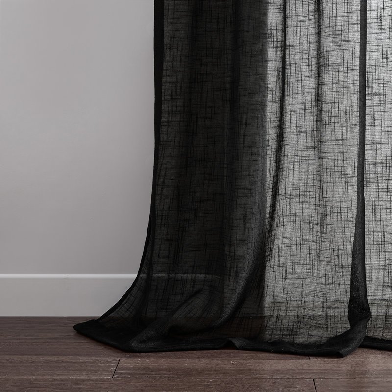 Panneau de rideau transparent avec passe-tringle Devaun, Noir, L 52 po x L 84 po