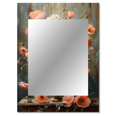 Pink Grey Poppies flowers still life Charm III - Poppies Decorative Wall Mirror, Traditional Mirror, Printed Metal Art