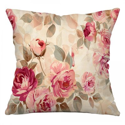 Rose Bushes Botanical Microsuede Reversible Throw Pillow