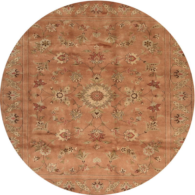 Tapis brun/rouge/vert zone contemporaine, Rond 5 pi