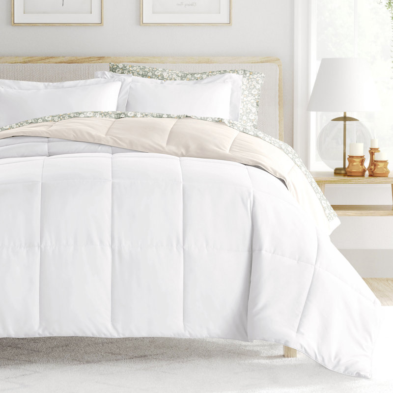 7-Piece Reversible Bedding Bundle - Solid Comforter and Patterned Sheet Set, Queen Comforter + 1 Additional Piece