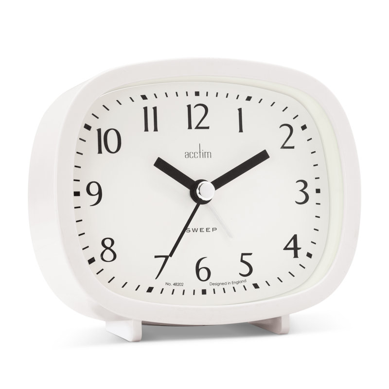 Acctim Hilda Analogue Alarm Clock Non Ticking Sweep Crescendo Alarm Backlight Contemporary, White